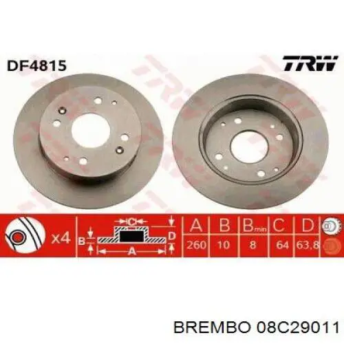 Задний тормозной диск Brembo 08C29011 цена, от 35.18 USD