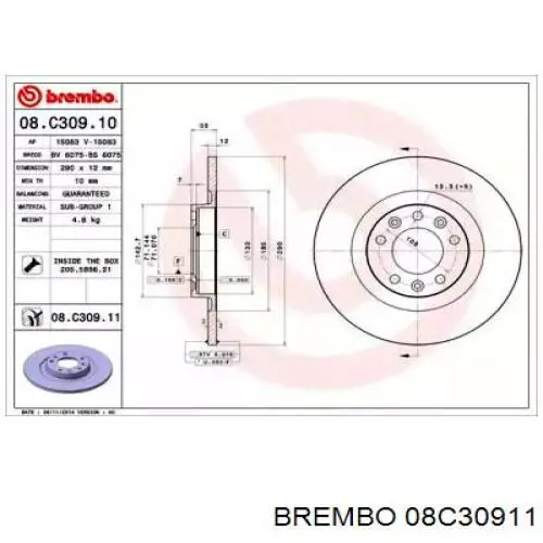 08.C309.11 Brembo диск тормозной задний