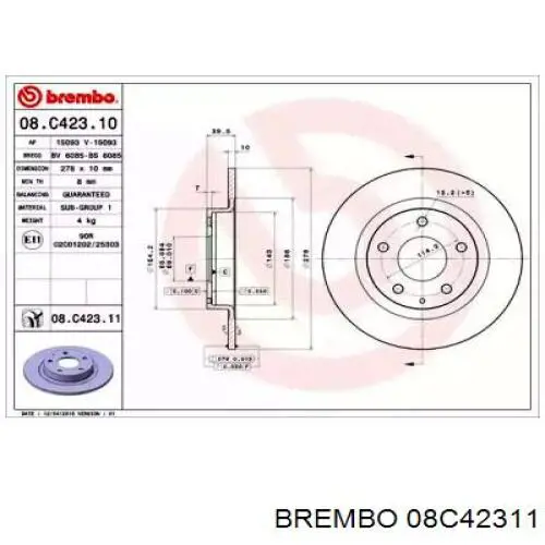 Купить 08C42311 Brembo Диск тормозной задний