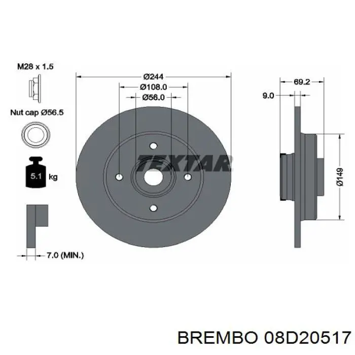 08D20517 Brembo Дисковый тормоз