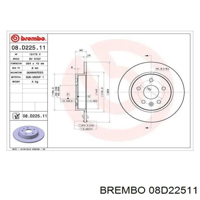 Тормозные диски 08D22511 Brembo