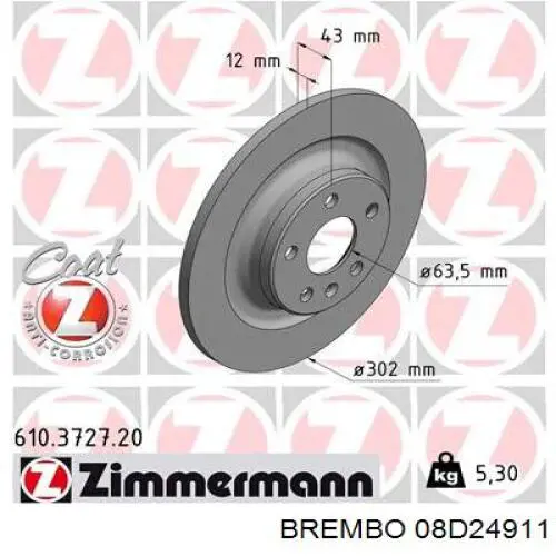 Купить 08D24911 Brembo Диск тормозной задний