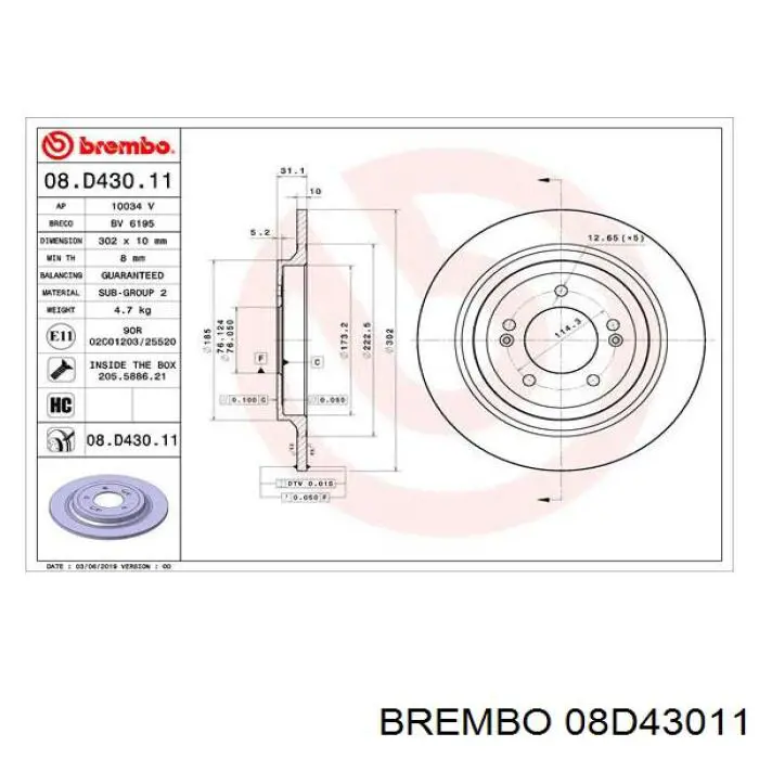 08D43011 Brembo disco do freio traseiro