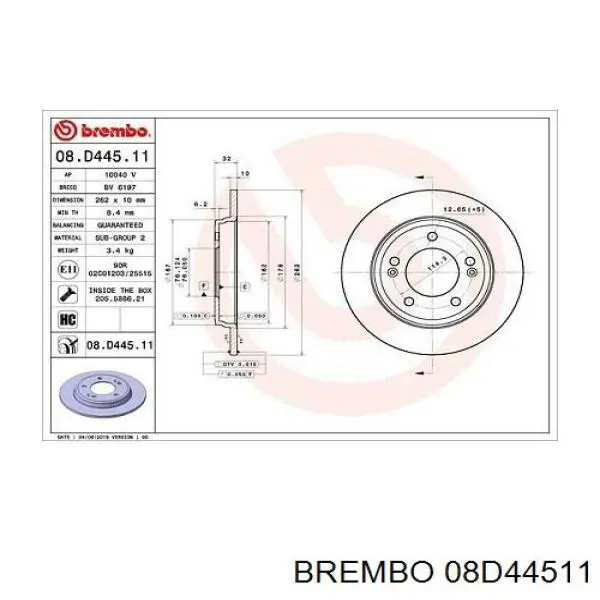 Задний дисковый тормоз Brembo 08D44511