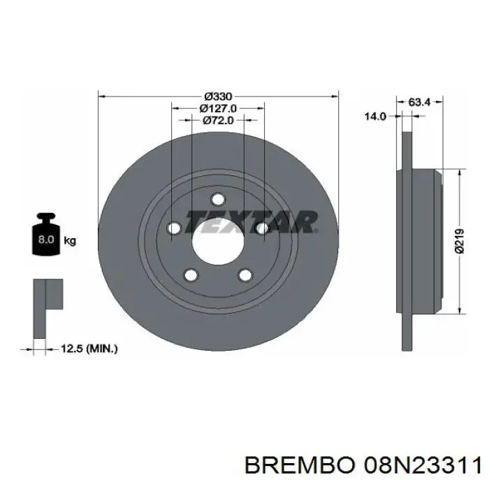 Задний дисковый тормоз Brembo 08N23311