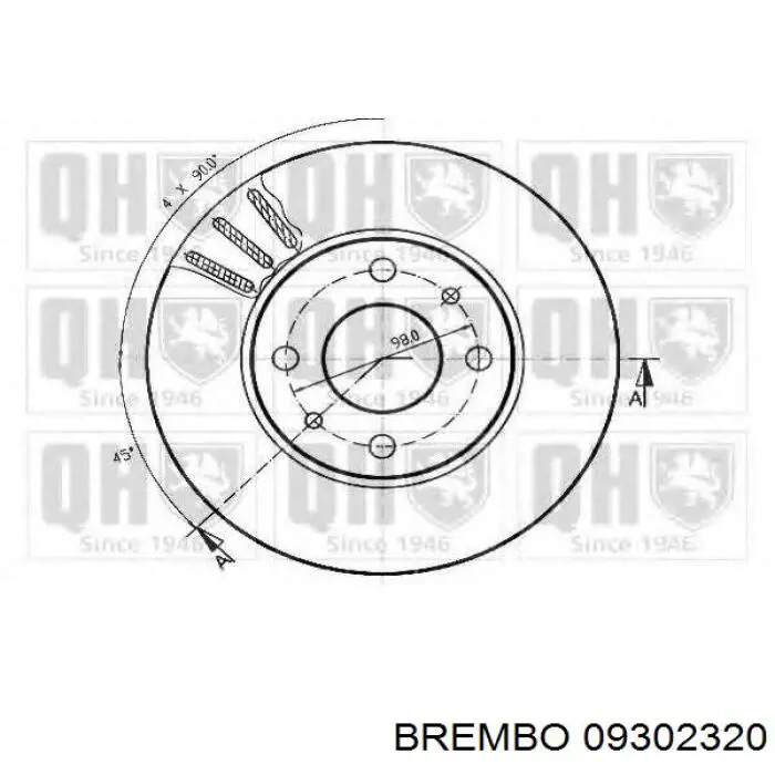 Freno de disco delantero 09302320 Brembo