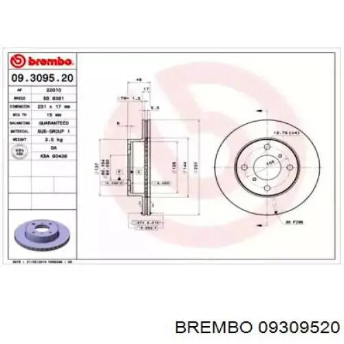 Передние тормозные диски 09309520 Brembo