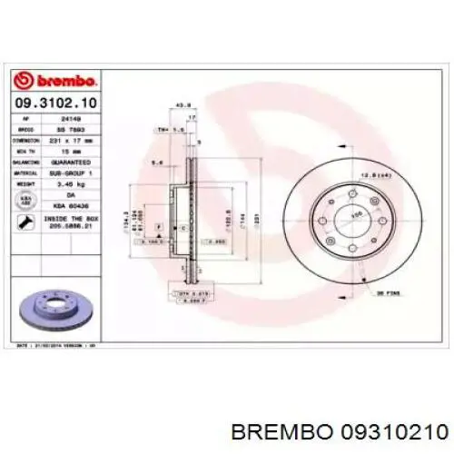09.3102.10 Brembo диск тормозной передний