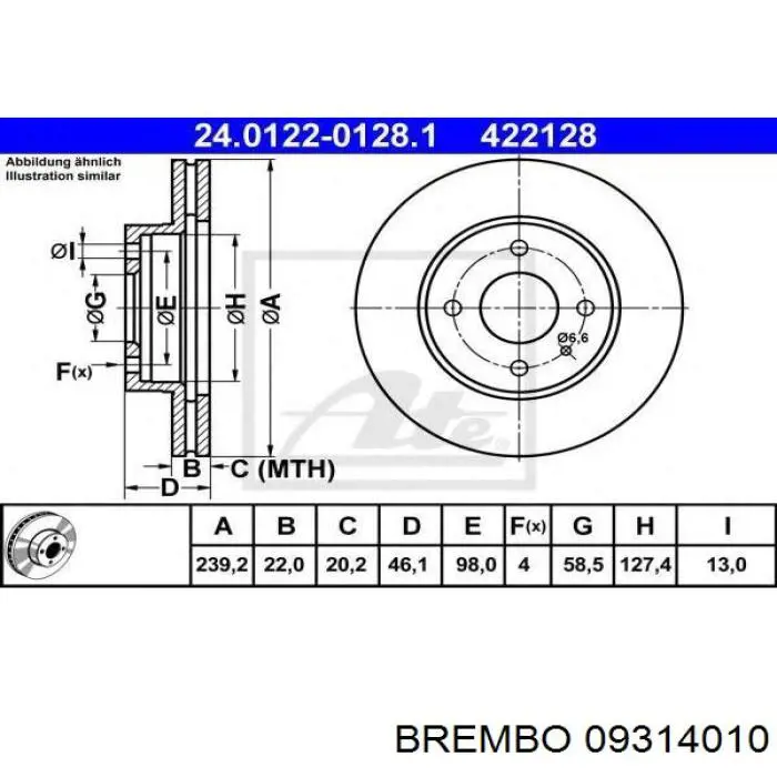 Купить 09314010 Brembo Ротор тормозной
