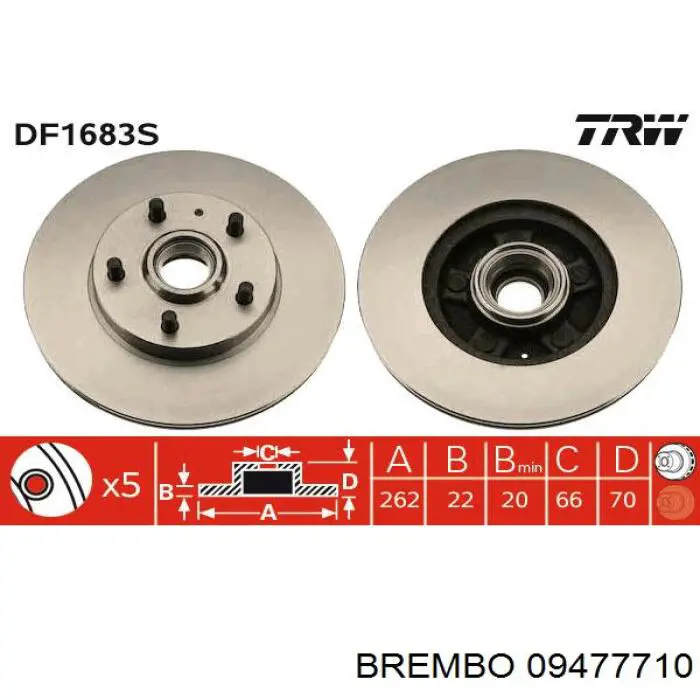 Передние тормозные диски 09477710 Brembo