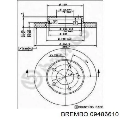 Купить 09486610 Brembo Ротор тормозной