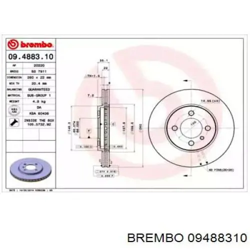 09.4883.10 Brembo диск тормозной передний