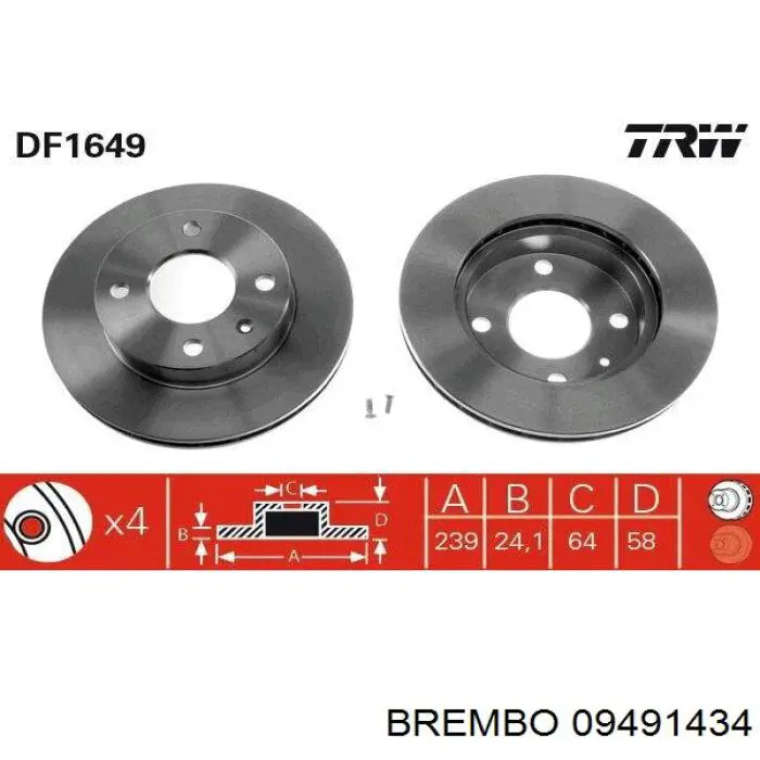 Тормоз дисковый передний Brembo 09491434 цена, от 29.23 USD