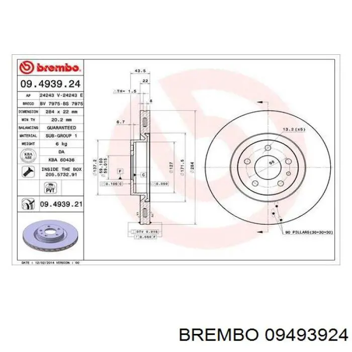 Передний тормозной диск Brembo 09493924