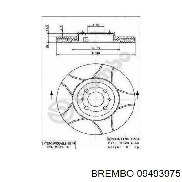 Тормоз дисковый передний Brembo 09493975 цена, от 33.66 USD