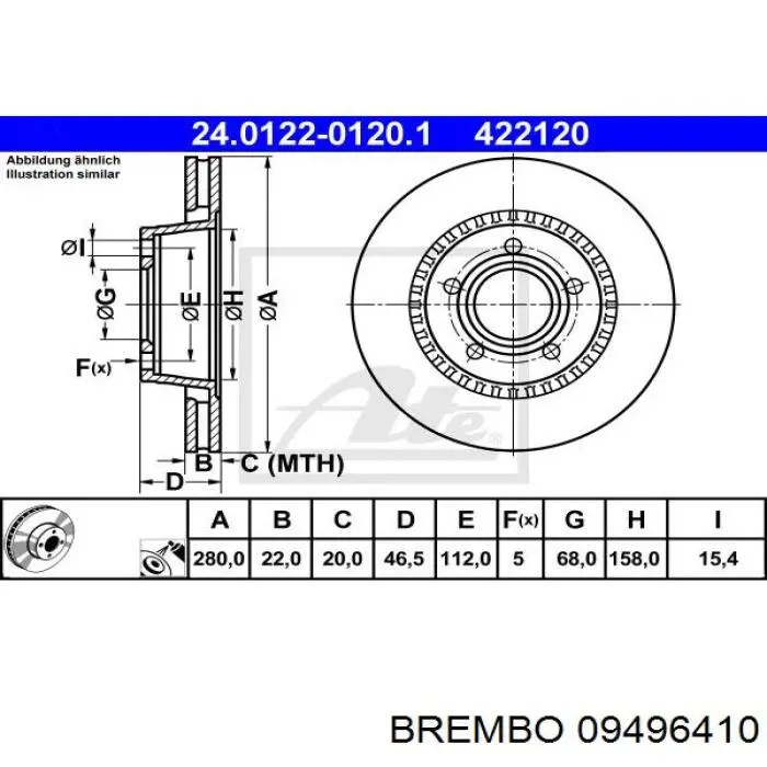 Freno de disco delantero 09496410 Brembo