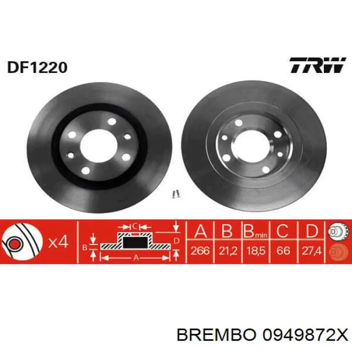 Передние тормозные диски 0949872X Brembo