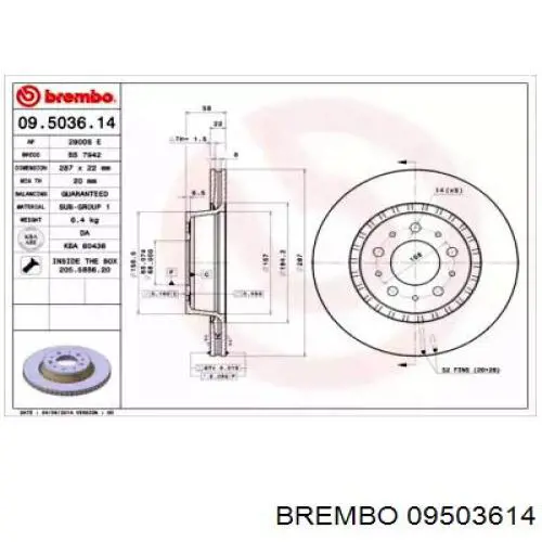 09503614 Brembo диск тормозной передний