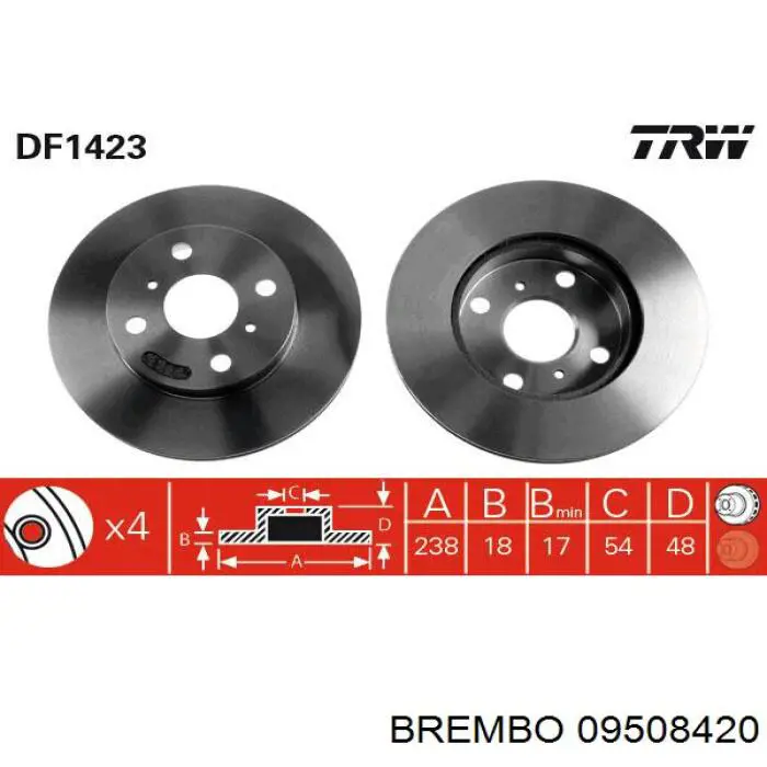 Передние тормозные диски 09508420 Brembo