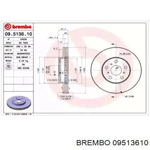 09513610 Brembo диск тормозной передний