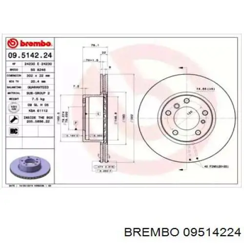 Передние тормозные диски 09514224 Brembo