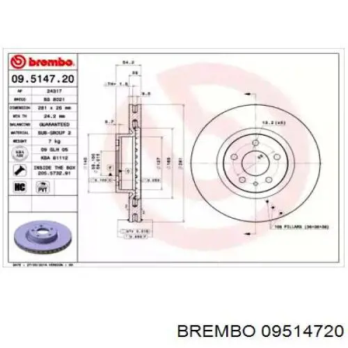 Передние тормозные диски 09514720 Brembo