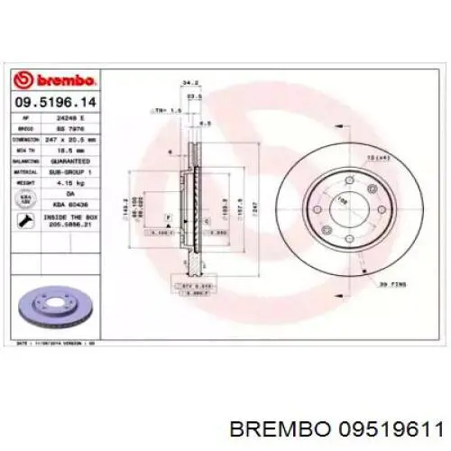 Передние тормозные диски 09519611 Brembo