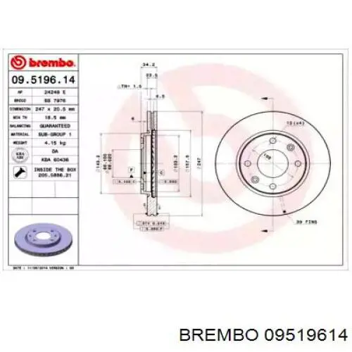 09519614 Brembo диск тормозной передний