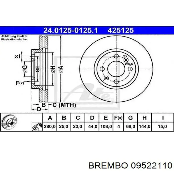 09522110 Brembo Диск тормозной передний