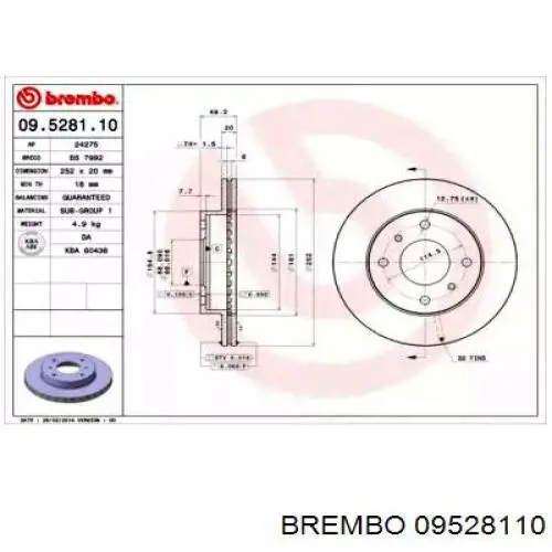 Передние тормозные диски 09528110 Brembo