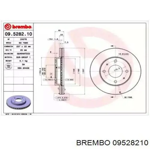 Передние тормозные диски 09528210 Brembo