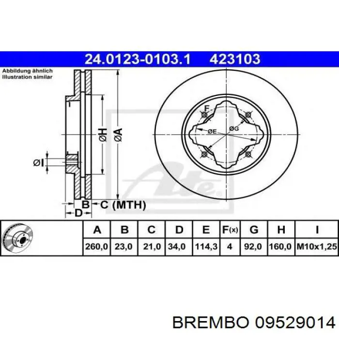 Тормоз дисковый передний Brembo 09529014 цена, от 31.24 USD