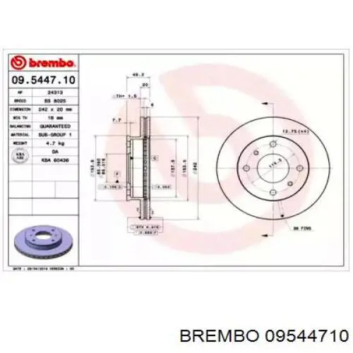 Передние тормозные диски 09544710 Brembo