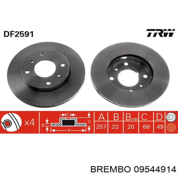 Тормоз дисковый передний Brembo 09544914 цена, от 35.11 USD
