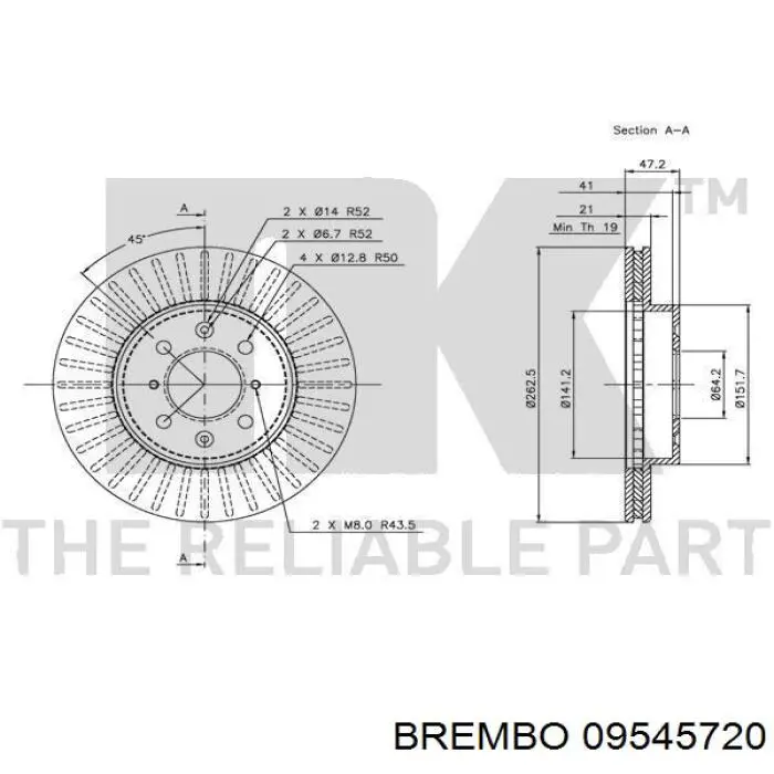Купить 09545720 Brembo Ротор тормозной