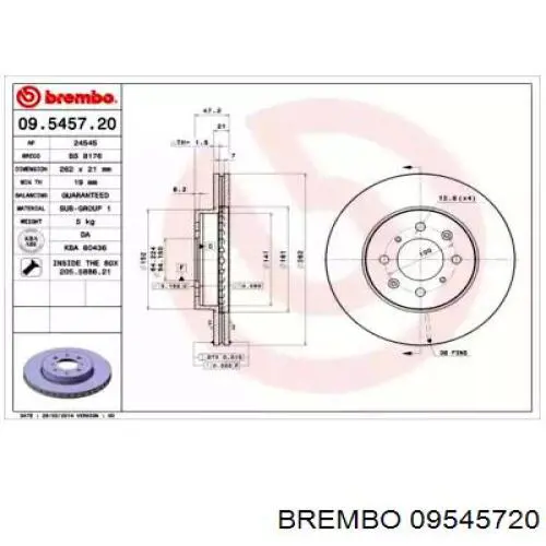 Передние тормозные диски 09545720 Brembo