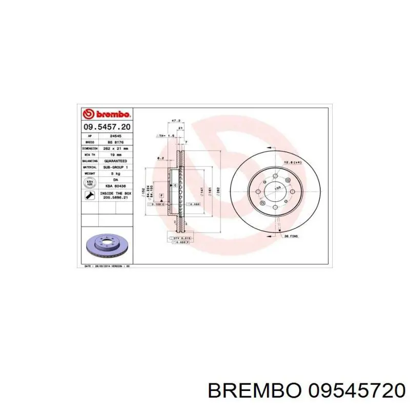 Тормоз дисковый передний Brembo 09545720 цена, от 31.11 USD