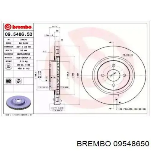 Передние тормозные диски 09548650 Brembo