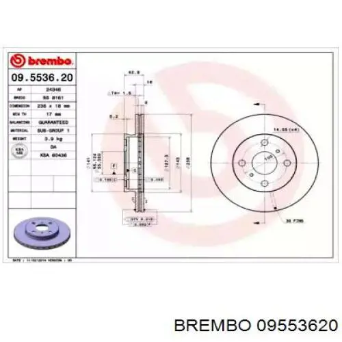 Передние тормозные диски 09553620 Brembo