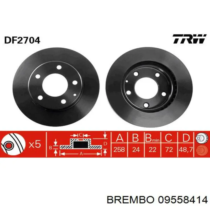 Передние тормозные диски 09558414 Brembo
