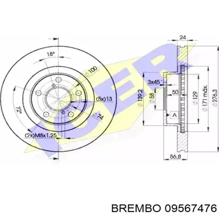 09567476 Brembo Диск тормозной передний