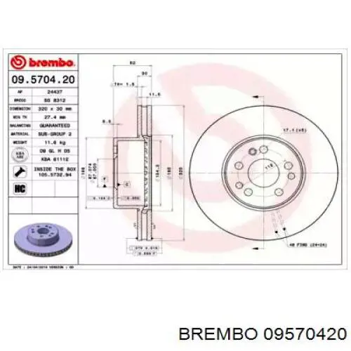 09570420 Brembo диск тормозной передний