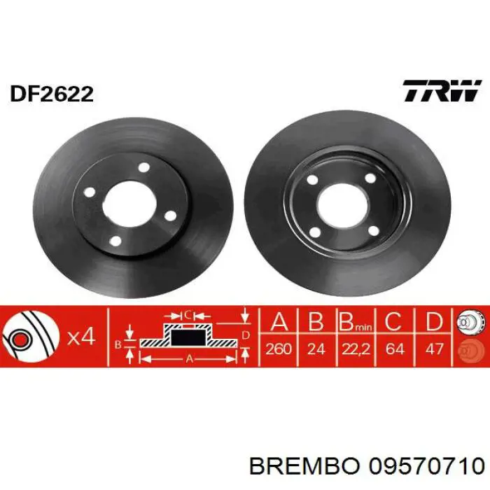 Передние тормозные диски 09570710 Brembo