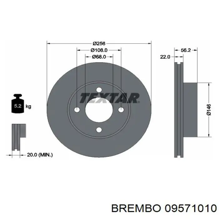 Передние тормозные диски 09571010 Brembo