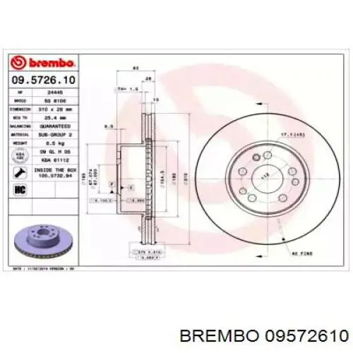 Передние тормозные диски 09572610 Brembo