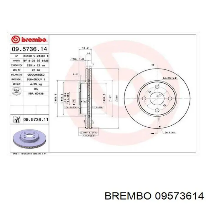 Передние тормозные диски 09573614 Brembo