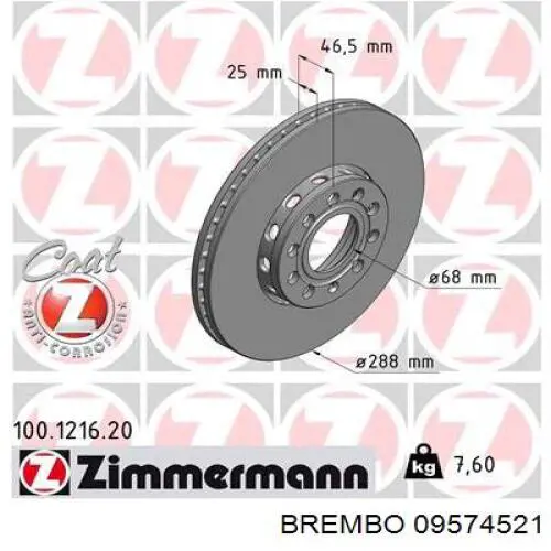 Купить 09574521 Brembo Ротор тормозной