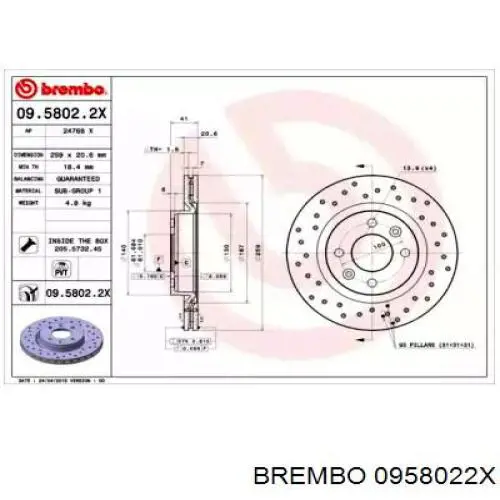 Передние тормозные диски 0958022X Brembo