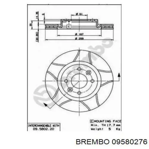 Передние тормозные диски 09580276 Brembo