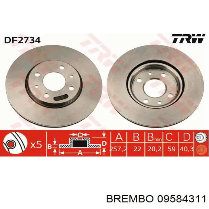 Купить 09584311 Brembo Ротор тормозной